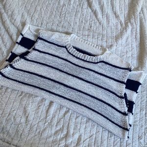 Navy and white striped sweater tank, large